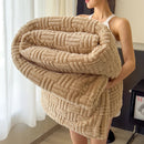 Axyaa Jacquard Queen Size Coral Fleece Blanket - Soft Plush Geometric Sofa Throw