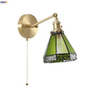 Axyaa Green Glass LED Wall Lamp Pull Chain Switch Vintage Wall Sconce
