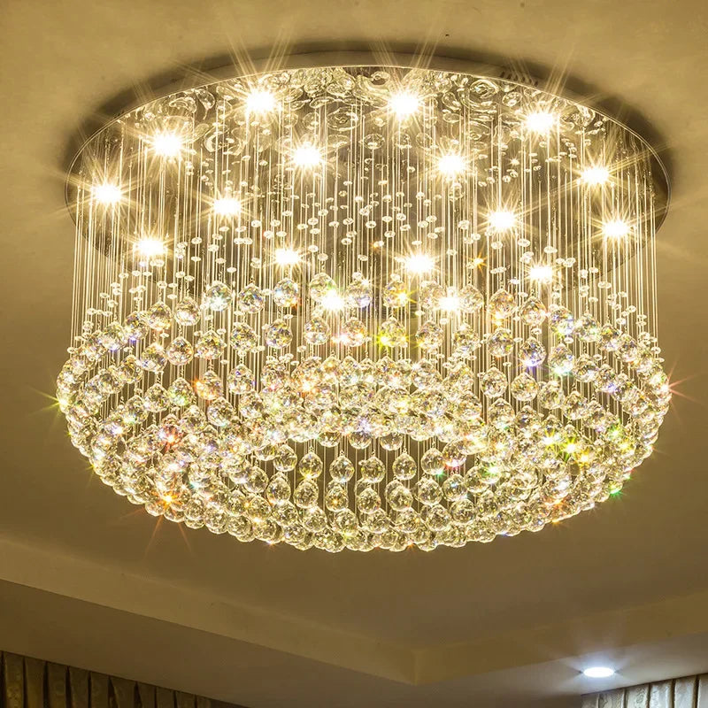 Axyaa Luxury K9 Crystal LED Chandelier - Modern Round Ceiling Light for Home Decor, Living Dining Room, Bedroom & Lobby