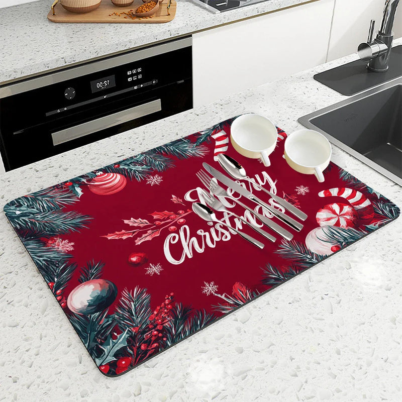 Axyaa Christmas Fir Diatoms Kitchen Counter Drain Mat