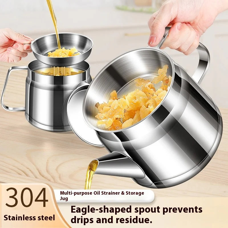 Axyaa Stainless Steel Oil Filter Pot with Fine Mesh Strainer & Fry Basket
