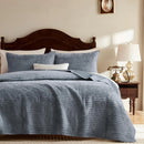 Axyaa Blue Striped Pick Stitch King Size Quilt Set: Soft Lightweight Bedspread