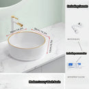 Axyaa Marble Patterned Circular Gold-Edged Ceramic Bathroom Sink