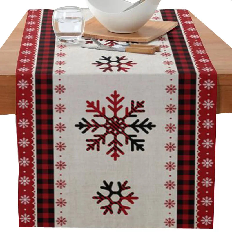 Axyaa Christmas Table Runner with Gnome Elk Tree Snowflake Print