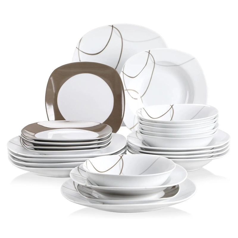 Axya™ 24/48-Piece Porcelain Kitchen Dinner Set: Plates, Bowls, and Dessert/Soup Plates