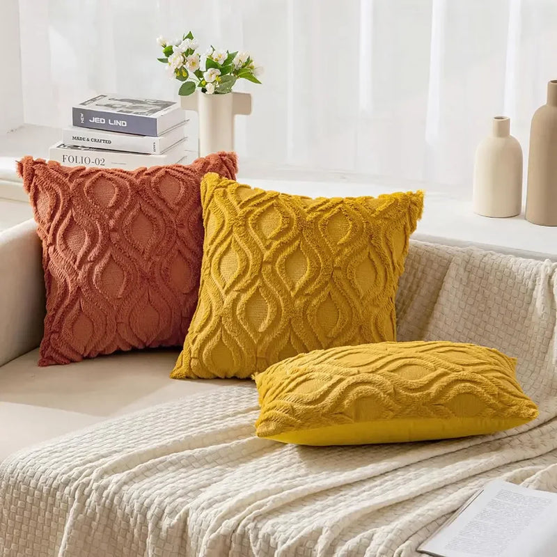 Axyaa Soft Plush Faux Wool Yellow Pillow Covers for Sofa Living Room
