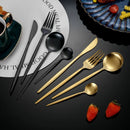Axyaa 30-Piece Gold Stainless Steel Cutlery Set - Matte Flatware Silverware Kit