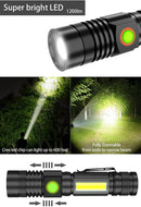 Axya High Lumen Rechargeable LED Flashlight with COB Side Light, Waterproof & Zoomable