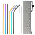 Axyaa Stainless Steel Reusable Drinking Straws Set - 6 Pcs Bent & Straight Straw Kit