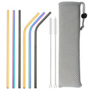 Axyaa Stainless Steel Reusable Drinking Straws Set - 6 Pcs Bent & Straight Straw Kit