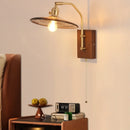 Axyaa Walnut Wood LED Wall Light Fixture Glass Pull Chain Switch
