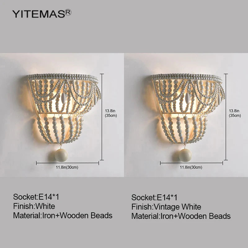 Axyaa White Wooden Beads Wall Sconce for Living Room Bedroom Kids Hallway