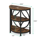 Axyaa Industrial 3-Tier Half Round End Table, Metal Frame Living Room Side Table