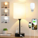 Axyaa Wireless Charging Desk Lamp Set - Grey Linen, Rechargeable LED, Dual Socket