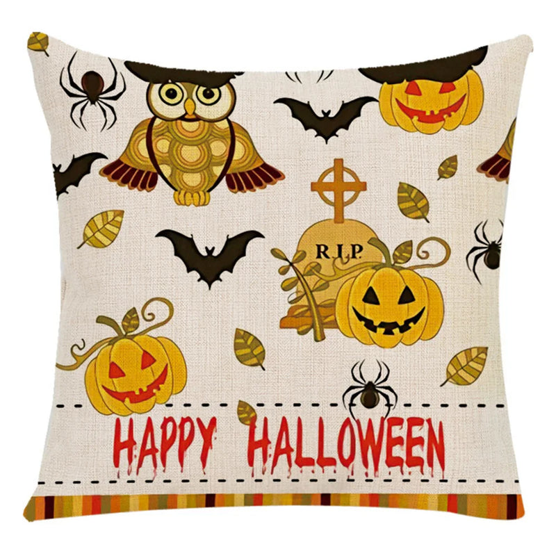 Axyaa Halloween Spider Pillowcase Black Castle Owl Thanksgiving Square Cushion Cover