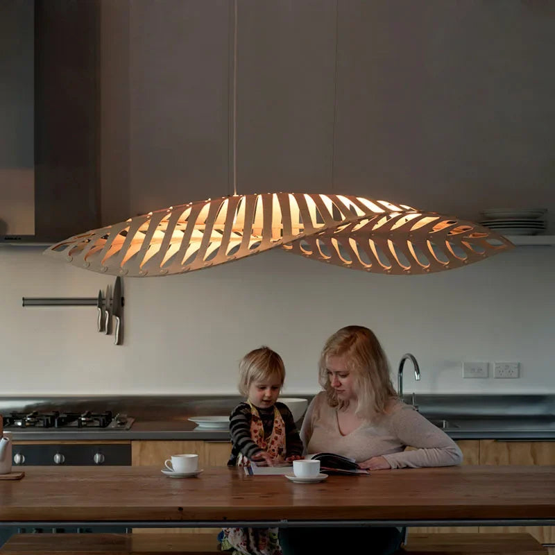 Axyaa Wabi Sabi Wood Fish Bone Pendant Chandelier Lighting for Home Decor