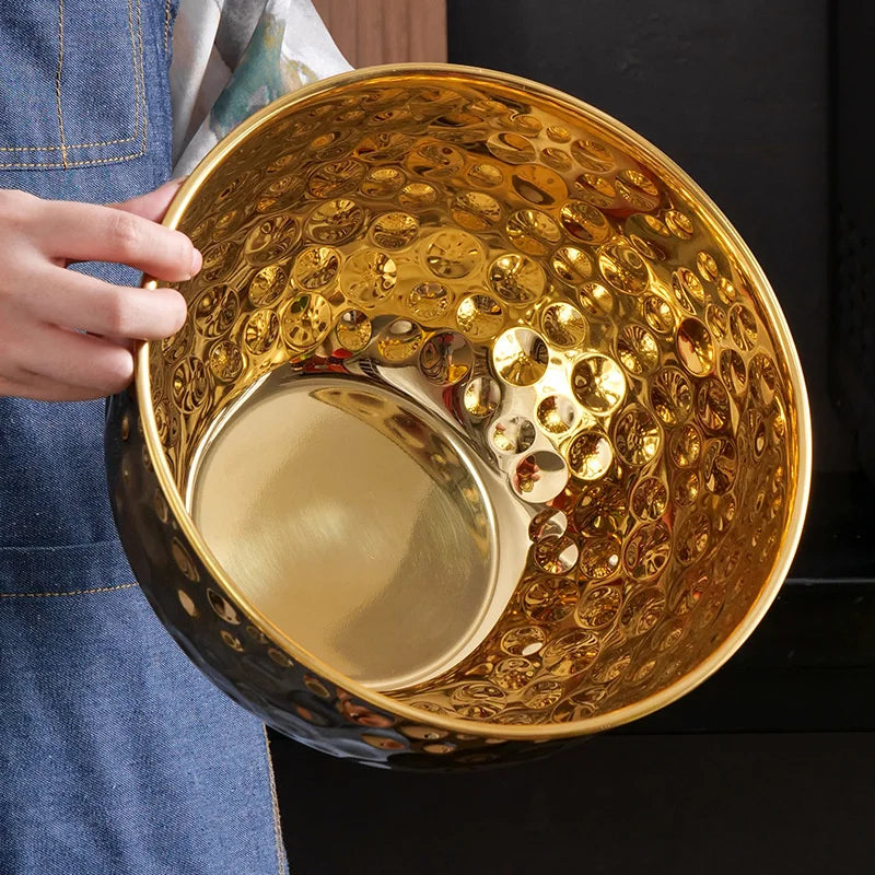Axyaa Stainless Steel Hammered Salad Bowl for Kitchen Tableware Mixing Basket