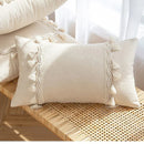 Axyaa Beige Cotton Weave Fringed Cushion Cover for Home Decor