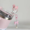 Axyaa Pearl Bow Straw Charm: Kawaii Tumbler Accessory Chain for 9-10mm Straws