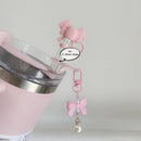 Axyaa Pearl Bow Straw Charm for Stanley Cup Tumbler - Kawaii Chain Decor