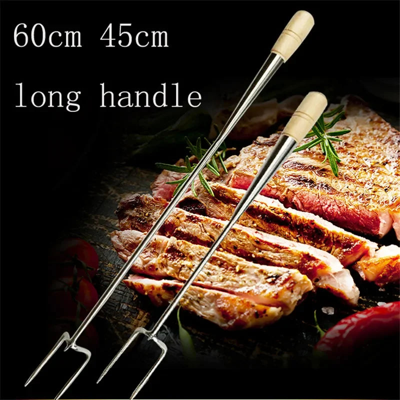 Axya Stainless Steel BBQ Meat Fork with Wooden Handle and Big Hooks