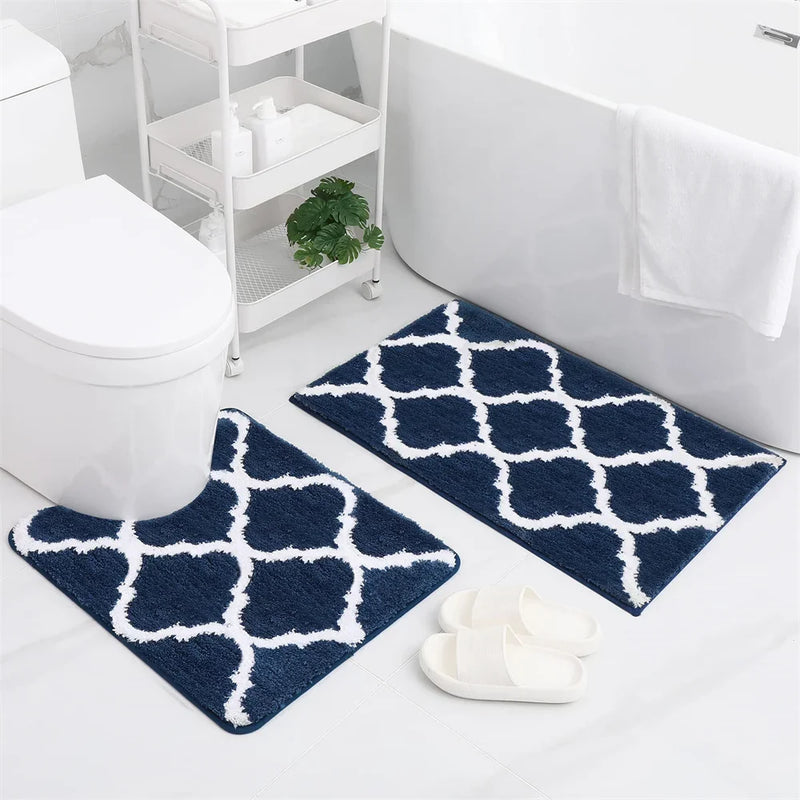 Axyaa 2-Piece Shaggy Bathroom Rug Set with U-Shaped Toilet Mat