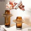 Axyaa Amber Glass Vase Hydroponic Flower Arrangement Artistic Decor - Dried Flower Vessel