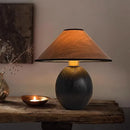Axyaa Brown Wood Finish Table Lamp with Fabric Shade - Handmade Decor for Bedroom & Living Room