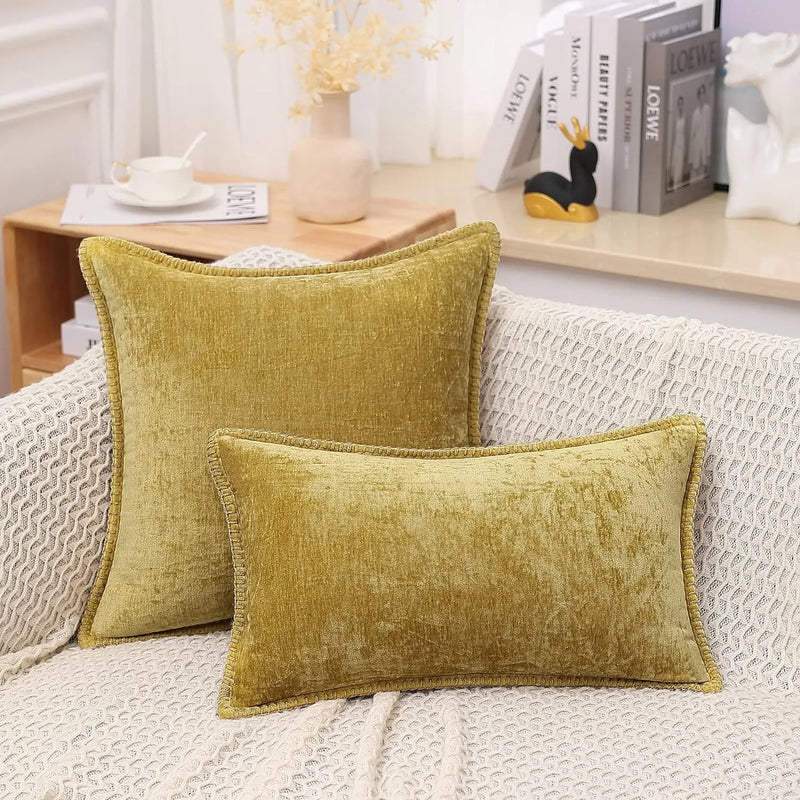 Axyaa Chenille Soft Comfy Yellow Throw Pillow Covers for Living Room Sofa Bed
