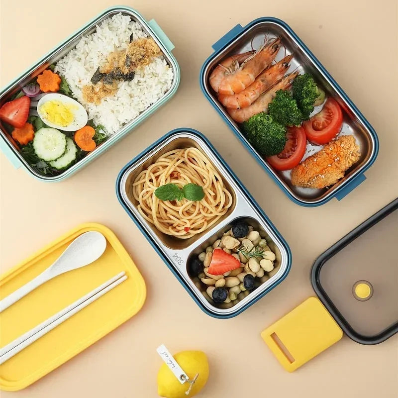 Axyaa Stainless Steel Lunch Box: Portable Microwavable Bento Food Storage, 1/2 Layers Grids