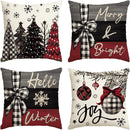 Axyaa Linen Christmas Tree Pillow Cover Set - Winter Home Decorations, 45x45cm