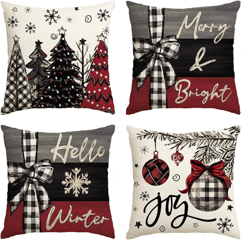 Axyaa Snowman Merry Christmas Cushion Cover Set for 2024 Xmas Ornaments