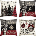 Axyaa Red Christmas Pillow Covers 18x18 - Merry Tree Plaid Snowflake Decor