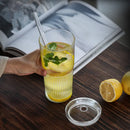 Axyaa Ins Stripe Glass Cup With Lid and Straw 600ml Drinkware - Transparent Glass