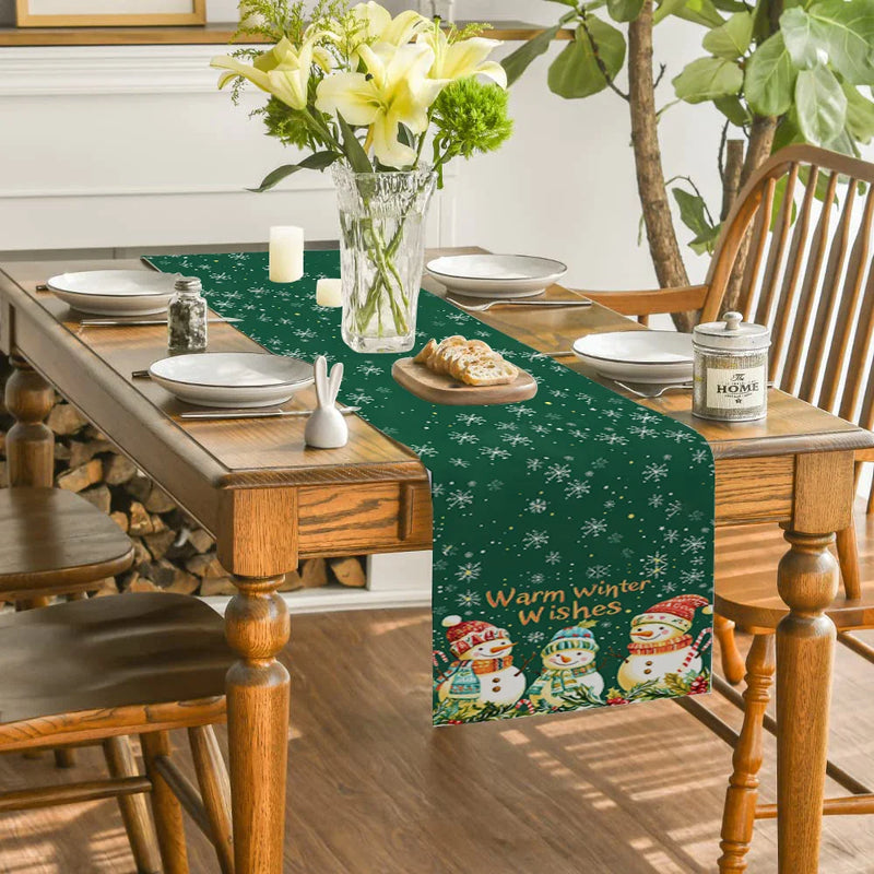 Snowman Holly Berry Candy Cane Table Runner by Axyaa for Indoor Outdoor Home Décor