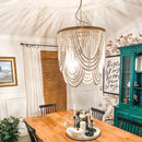 Axyaa Rustic Wood Bead Chandelier LED Round Dining Lamp Boho Bedroom Ceiling Light