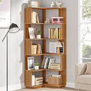 Axyaa 6 Tier Industrial Corner Bookcase, 64.96 Inch Tall Wood Grain Shelf