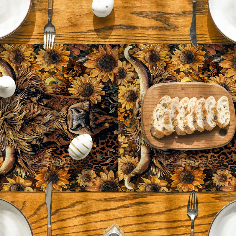 Axyaa Floral Cow Table Runner for Kitchen Dining Decor