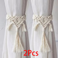 Wooden Bead Curtain Tiebacks by Axyaa - Boho Macrame Holdbacks with Cotton Rope