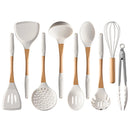 Axyaa 9pcs Silicone Kitchen Utensils Set with Storage Bucket, Non-stick Spatula, Soup Spoon