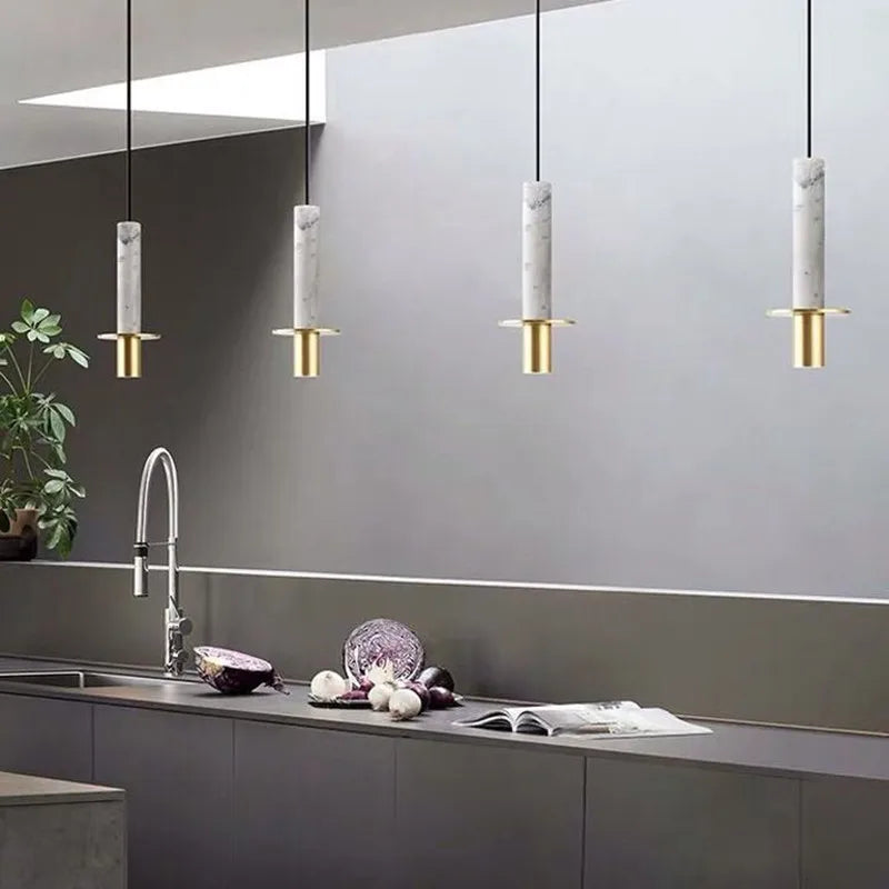 Axyaa Modern Marble Chandelier Terrazzo Cylindrical Spot Light for Restaurant and Bedroom