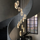 Axyaa Gold LED Chandeliers: Modern Staircase Pendant Lamps