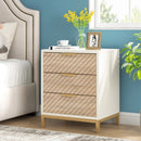 Axyaa White/Gold Light Wood Grain Nightstands with 3 Drawers Tables