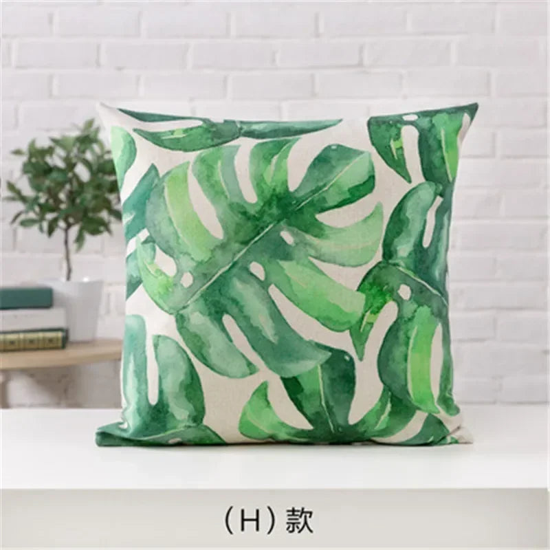 Axyaa Cactus Linen Cushion Cover 45x45cm for Home Decor - Green Plant Pillow Cover