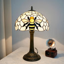 Axyaa 12-Inch Stained Glass Table Lamp with Bee Wave Shell Lampshade