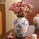 Axyaa Blue White Porcelain Vase Plant Pots Floral Room Decor