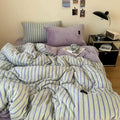 Axyaa Nordic Striped Velvet Bedding Set with Bed Sheet - Winter Home Collection