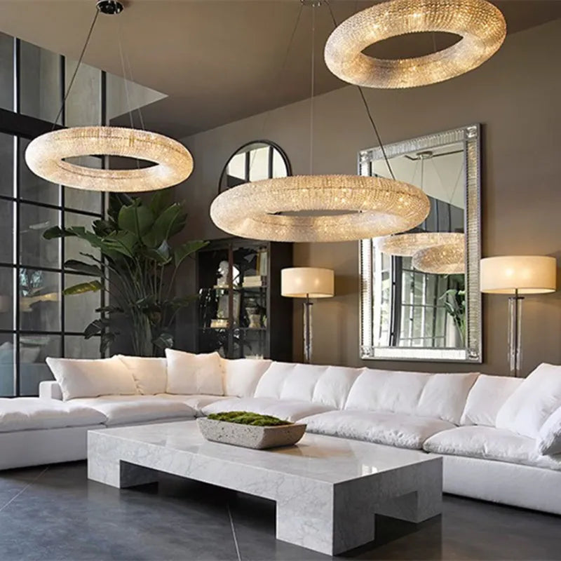 Luxury Crystal Circle Chandelier by Axyaa - Modern Loft Pendant Lighting