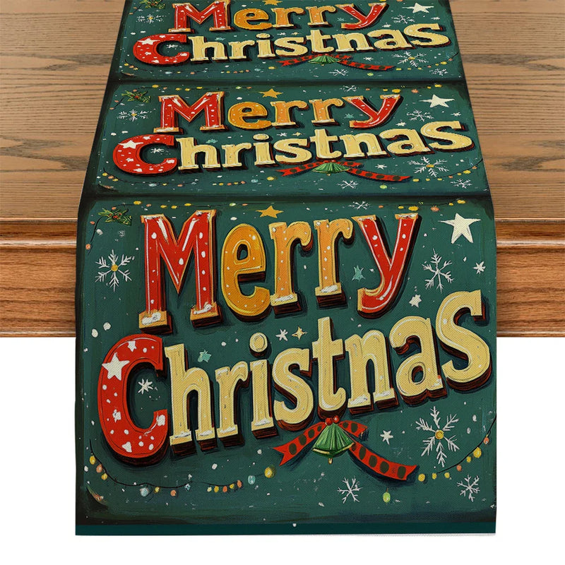 Axyaa Christmas Farmhouse Table Runner Lights Bells Party Decor Dining Cloth