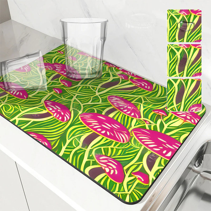 Axyaa Plant Leaf Absorbent Drying Mat for Kitchen Dishes & Cups